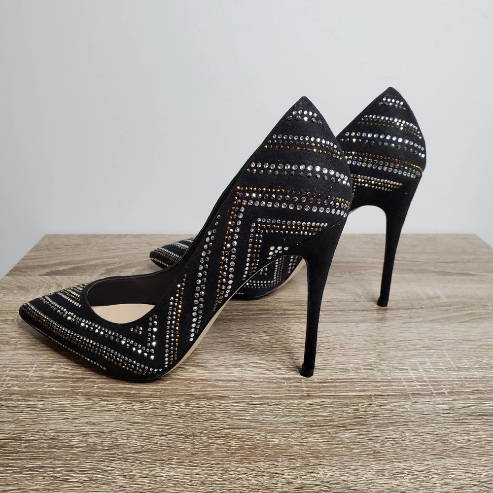 ALDO • Black Lardonna Bedazzled Slip On Stiletto Heels Sz 9 - Picture 4 of 10
